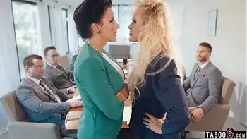 Business woman Brandi Love lesbian sex in the office