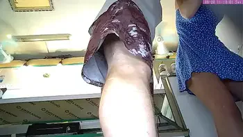 Sexy blonde girl voyeur camera upskirt at work part 1