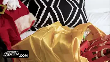 FamilyStrokes - Horny Teen Rubs Her Juicy Pussy While Her Stepdad In Santa Suit Pounds Her Stepmom