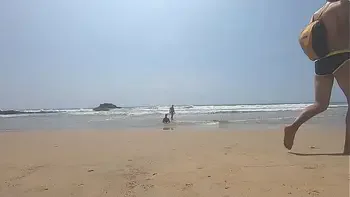Walking nude freely & having fun on public nudist beach