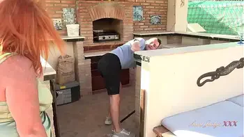 AuntJudysXXX - Busty Mature Cougar Melanie Seduces the Poolside Barman