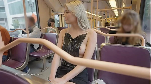 On the train with her tits out
