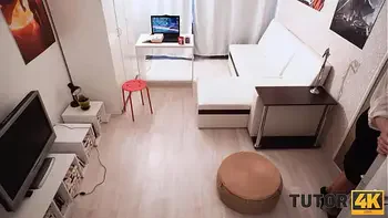 TUTOR4K. Guy has a plan of having sex with adorable teacher and it works