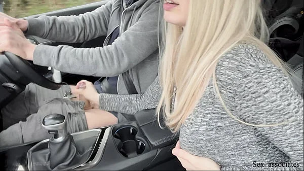 Amazing handjob while driving!! Huge load. Cum eating. Cum play.