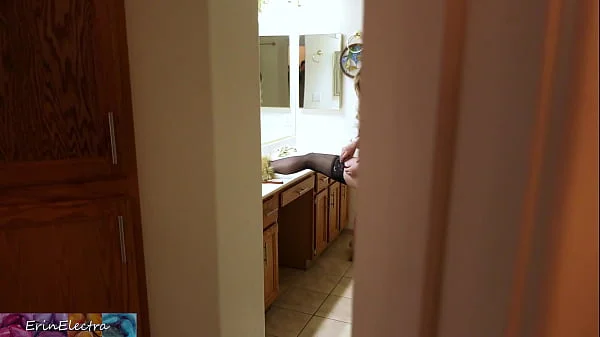 Stepmom prepares for bed while stepson watches and masturbates until he is caught and she lets him put it in