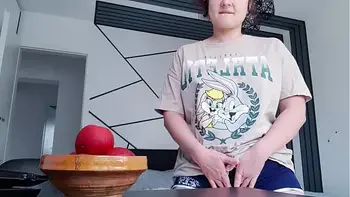 Girl masturbates without a bra, pees and squirts unstoppable, culminating many times