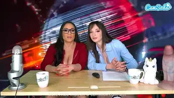Camsoda - Lesbian MILFs Ride Sybian Orgasm On Air While Reading The News