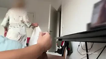 My stepmom caught my husband jerking and watching porn. She wanted to watch how he cum.