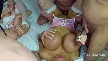 Big breasted blonde duos gangbang