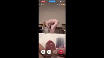 My husband is jerking and cum front of my momy a while we talk with her by video call.