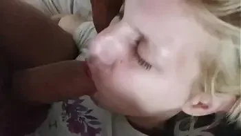 Submissive Slut Wife gets Cum on Face and Mouth before her morning coffee.