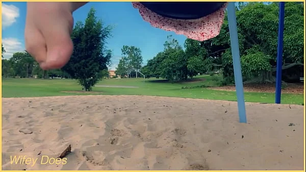 Wife rides the swing at the park with no panties public exhibitionist