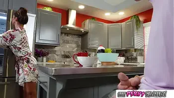 Busty StepMom Secretly Fucks Me While My step Dad In Shower - Armani Black - MyPervyFamily -