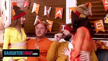 DaughterSwap - Horny StepDaughters Have a Crazy Orgy With Their Step-Dads on Thanksgiving