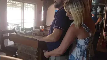 Waitres caught jerking of the barman at holiday resort