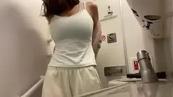 Busty stewardess flew on vacation with her lover and cummed hard on the plane toilet 10’000m alt