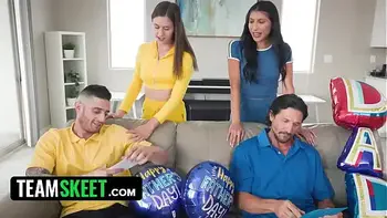 Gorgeous Young Sluts Strip Down And Pound Their StepDads To Celebrate Step-Father's Day