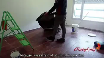 Unfaithful wife has bareback sex with the painter while her husband works