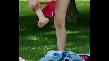 Voyeur Cam. Busty Bombshell Flashing Huge Tits in Public Park