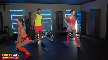 FAKEhub - gym bro sneakily fucks hot fit babe behind his girlfriends back ending in threesome