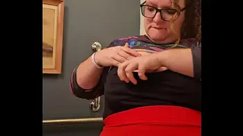 Horny bbw secretary flashes tits and panties