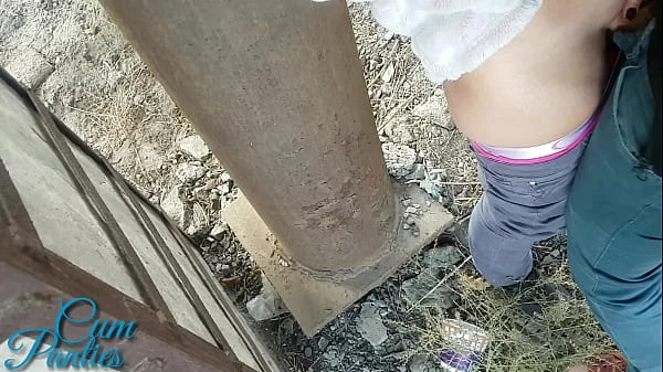 Real public cum panties near trains