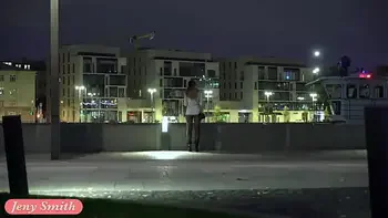 Deep Evening - Russian beauty Jeny Smith walks in public in transparent tights without panties. So you can see the pussy