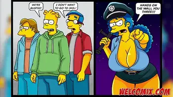Three guys fucking hot and busty police officers! Police costume! The Simptoons, simpsons porn