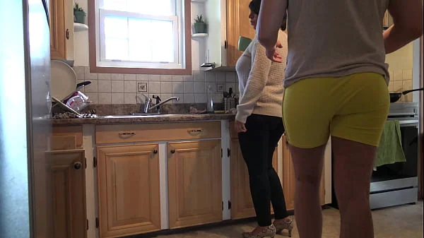 TABOO FAMILY: stepmother lets stepson fuck her while cooking in the kitchen