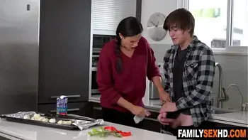 Stepbrother and stepsister threesome sex with stepmother