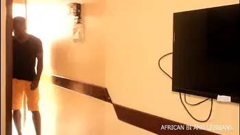 POV the handyman technician with his client in an unprecedented fuck during TV troubleshooting on African Bi and Lesbians