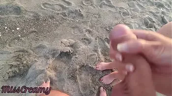 French Milf Blowjob Amateur on Nude Beach public to stranger with Cumshot 02 - MissCreamy