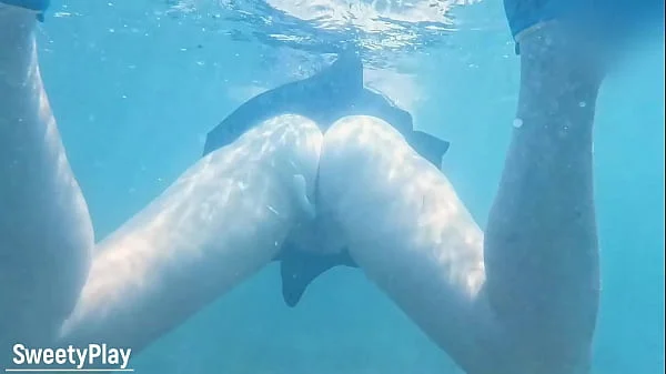Underwater creampie while swimming after cum inside pussy