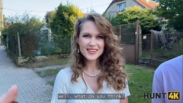 HUNT4K. Sweet Una Fairy is not too shy and showed her tits and pussy in public