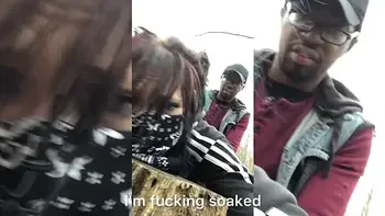 Emo slut gets fucked on tree stump in public