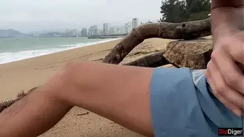 I see you jerking off to me and I want to help you cum! - Cock flashing on public beach