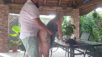 Creampie Fucking my best friends wife on the patio while he is at work
