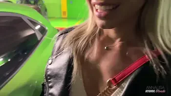 Risky Public Blowjob: Blonde Slut Swallows It All