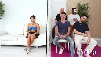 Lana Villafuerte has a blind date with several guys. Will she be able to choose a candidate or will she end up in a gangbang?