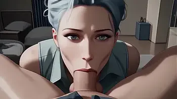 Blue Haired Beauty Gives Sloppy Blowjob Until You Cum In Her Mouth - [POV / AI]