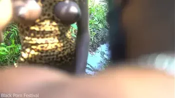 2 African tribe girl having fun with the village chief in the middle of the forrest