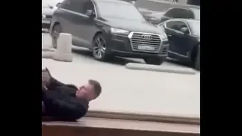 Stupid blonde gives blowjob in public