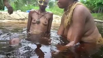 2 African tribe hoes enjoying the son’s village chief cock