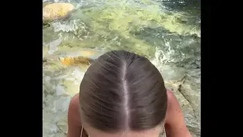 Best blowjob with cum on face and tits from a stranger on the beach