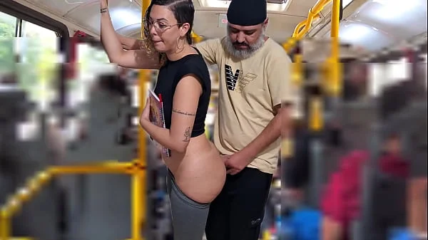 Slutty Student Gets Cumshot in Public on the Bus