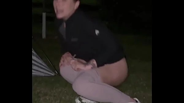 Outdoor Flashing and Teasing WET Pussy BIG Dick and a campfire