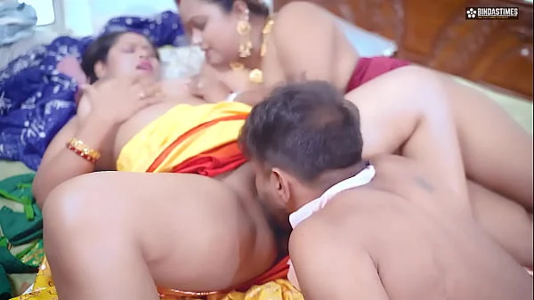 Desi Indian Two Bhabhiji Fucks with Devar and gets Creampie ( Threesome Full Hindi Audio Movie )