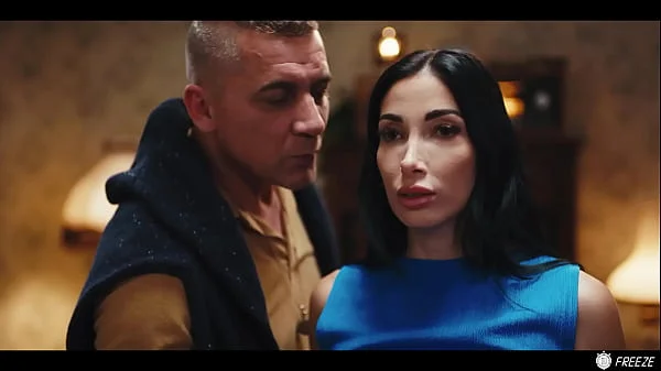 French Brunette with Fake Enhanced Huge Boobs Gets Her Nipples Sucked while Frozen in Time