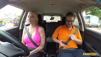 Fake Driving School Big Breasted Blonde MILF with lots of Tattoos likes it ROUGH