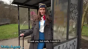 Public Agent - Big tits brunette air hostess Coco Bae POV blowjob hot sex outdoors fast hard fuck